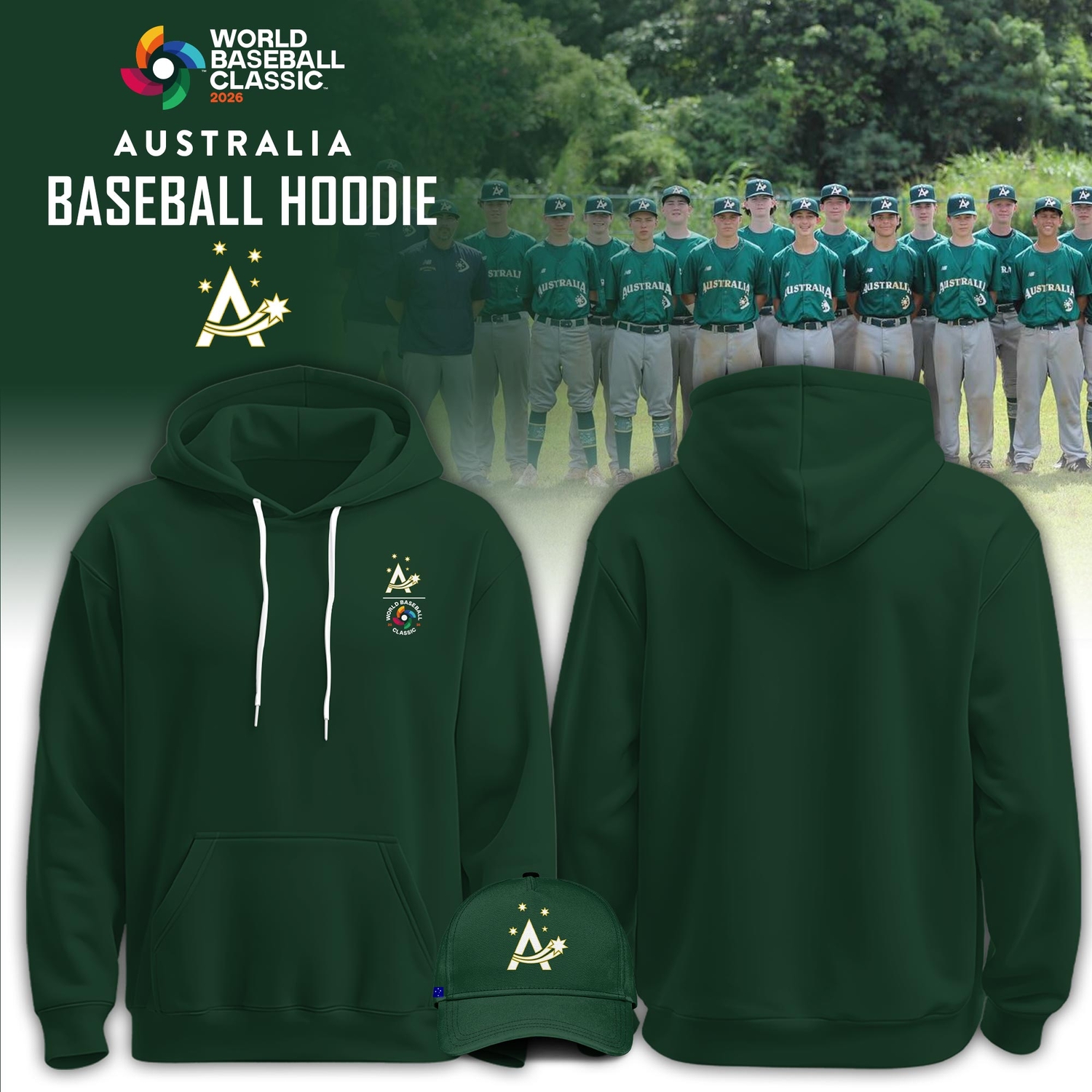 Australia Baseball 2026 World Baseball Classic 2DHoodie Editions Limited Forest Green Australia Baseball 2026 World Baseball Classic 2DHoodie Editions Limited Forest Green