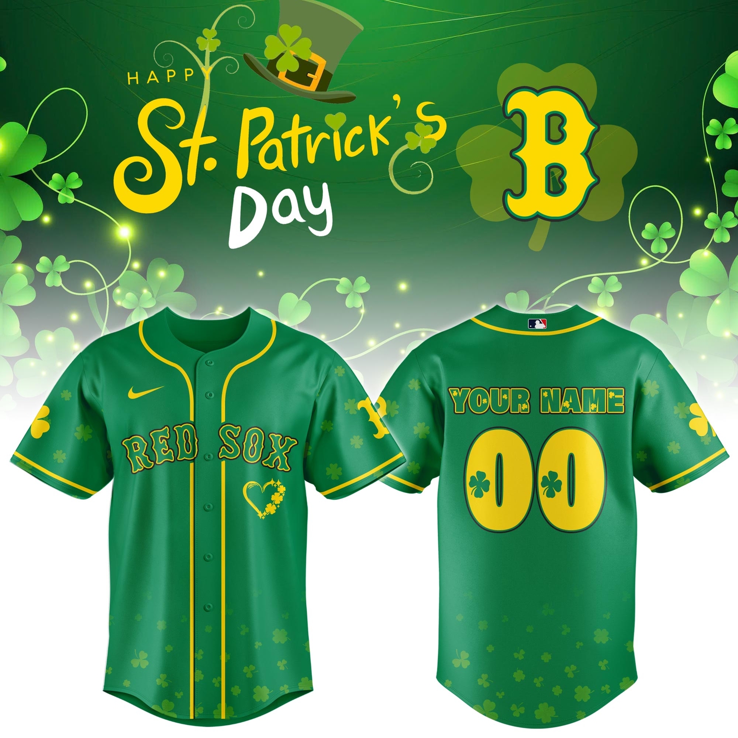 Boston Red Sox St. Patrick’s Day Lucky Edition Custom Baseball Jersey Boston Red Sox St. Patrick’s Day Lucky Edition Custom Baseball Jersey
