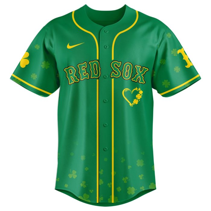 Boston Red Sox St. Patrick’s Day Lucky Edition Custom Baseball Jersey - Image 2