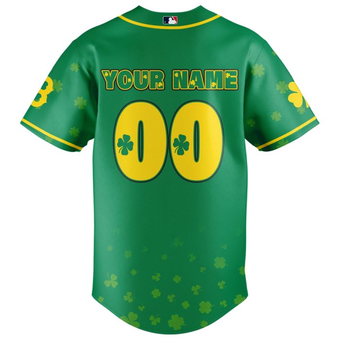 Boston Red Sox St. Patrick’s Day Lucky Edition Custom Baseball Jersey - Image 3