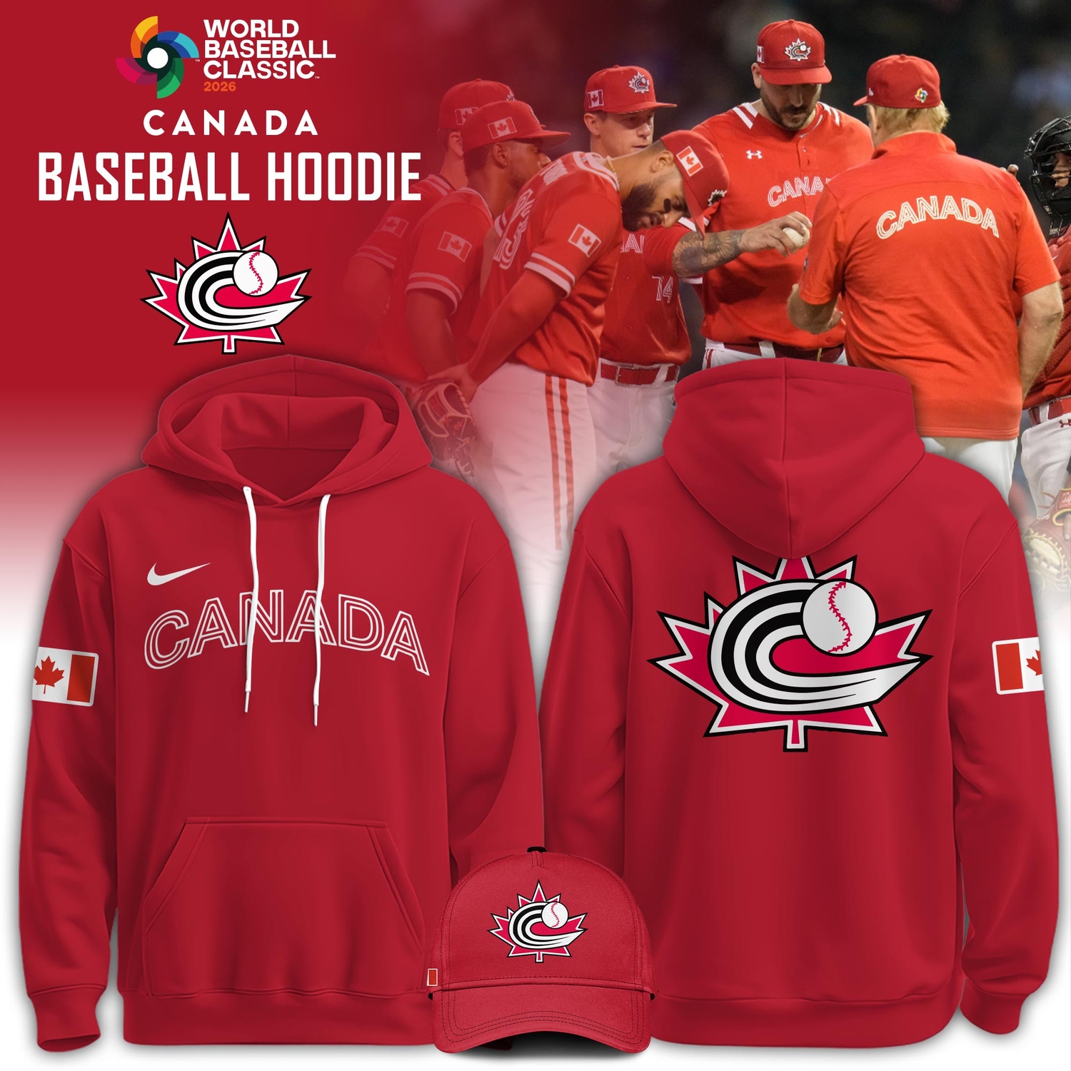 Canada Baseball 2026 World Baseball Classic 2DHoodie Limited Edition Red Canada Baseball 2026 World Baseball Classic 2DHoodie Limited Edition Red