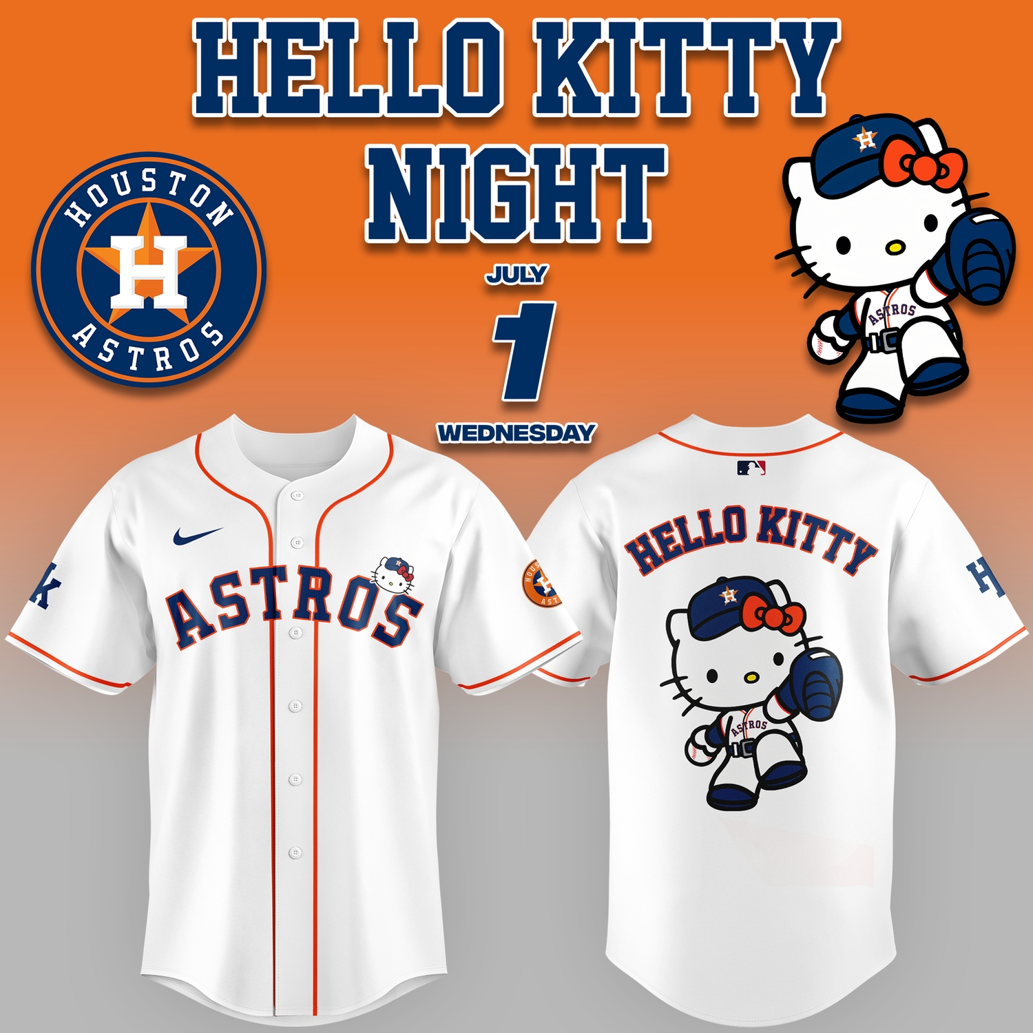Houston Astros x Hello Kitty Night 2026 Limited Edition White Baseball Jersey Ver 2 Houston Astros x Hello Kitty Night 2026 Limited Edition White Baseball Jersey Ver 2