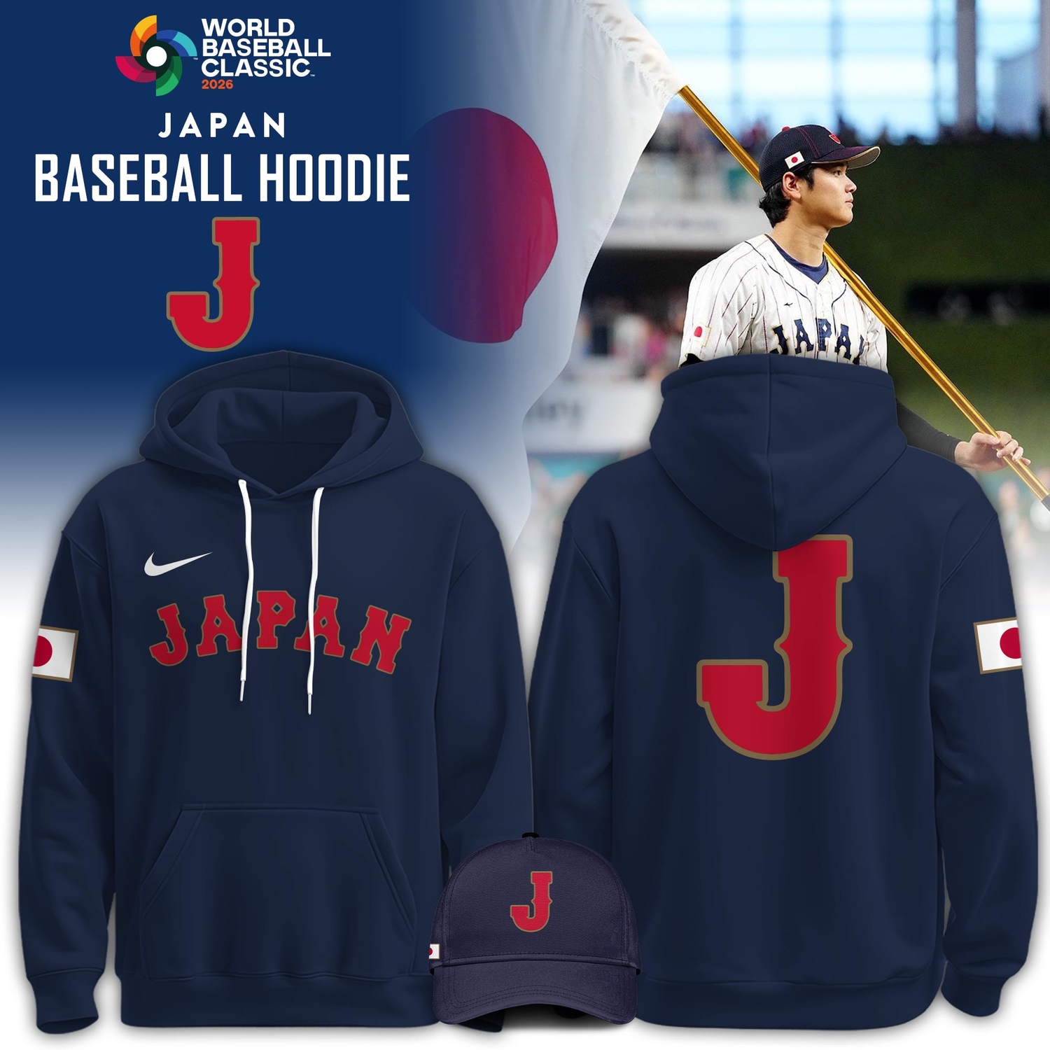 Japan 2026 World Baseball Classic Navy 2D Graphic Hoodie – Limited Edition Fan Apparel Japan 2026 World Baseball Classic Navy 2D Graphic Hoodie – Limited Edition Fan Apparel