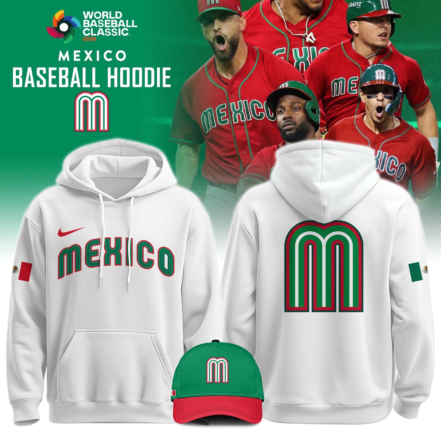 Mexico Baseball 2026 World Baseball Classic 2DHoodie Limited Edition White Mexico Baseball 2026 World Baseball Classic 2DHoodie Limited Edition White