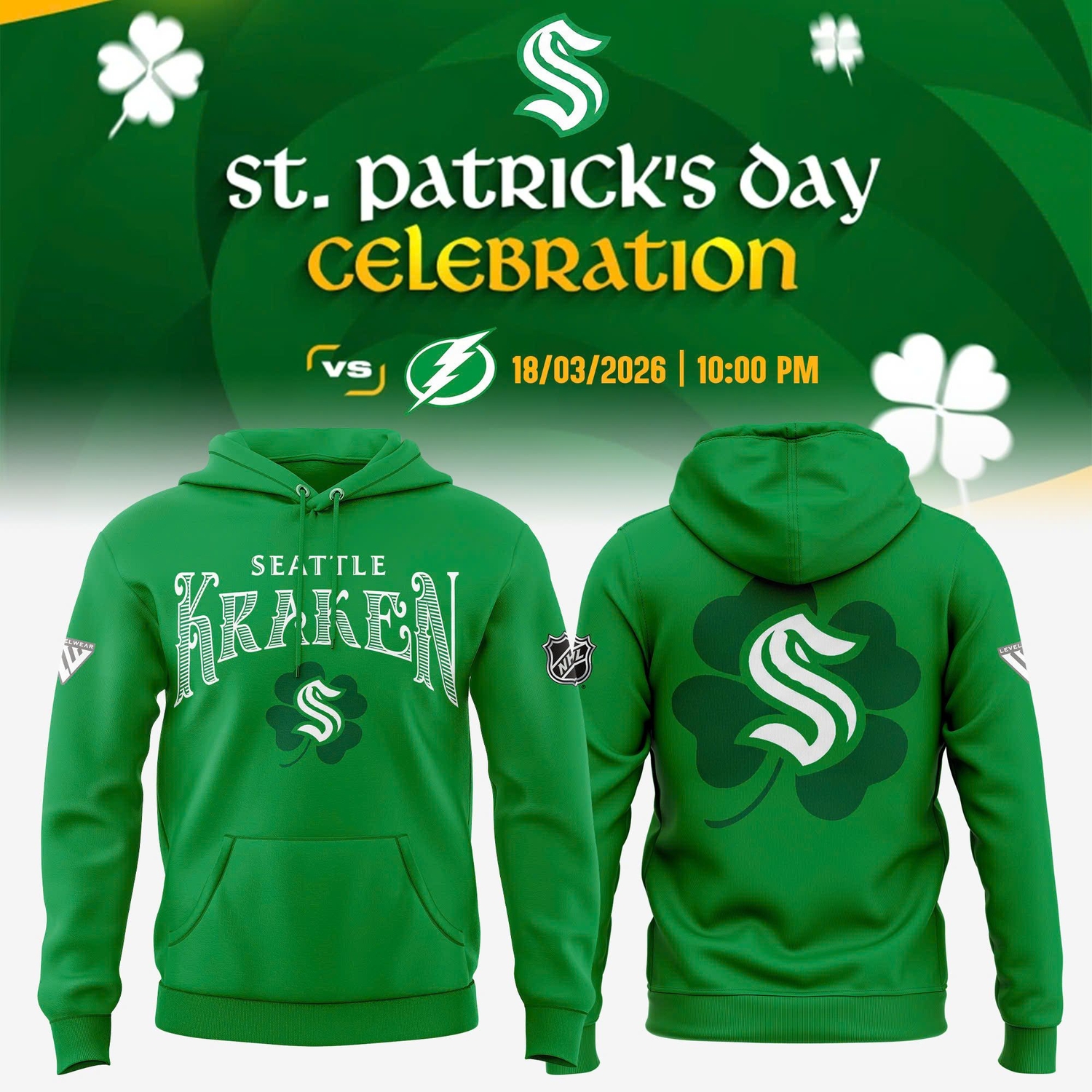 Seattle Kraken St. Patrick’s Day Shamrock Graphic Hoodie Seattle Kraken St. Patrick’s Day Shamrock Graphic Hoodie