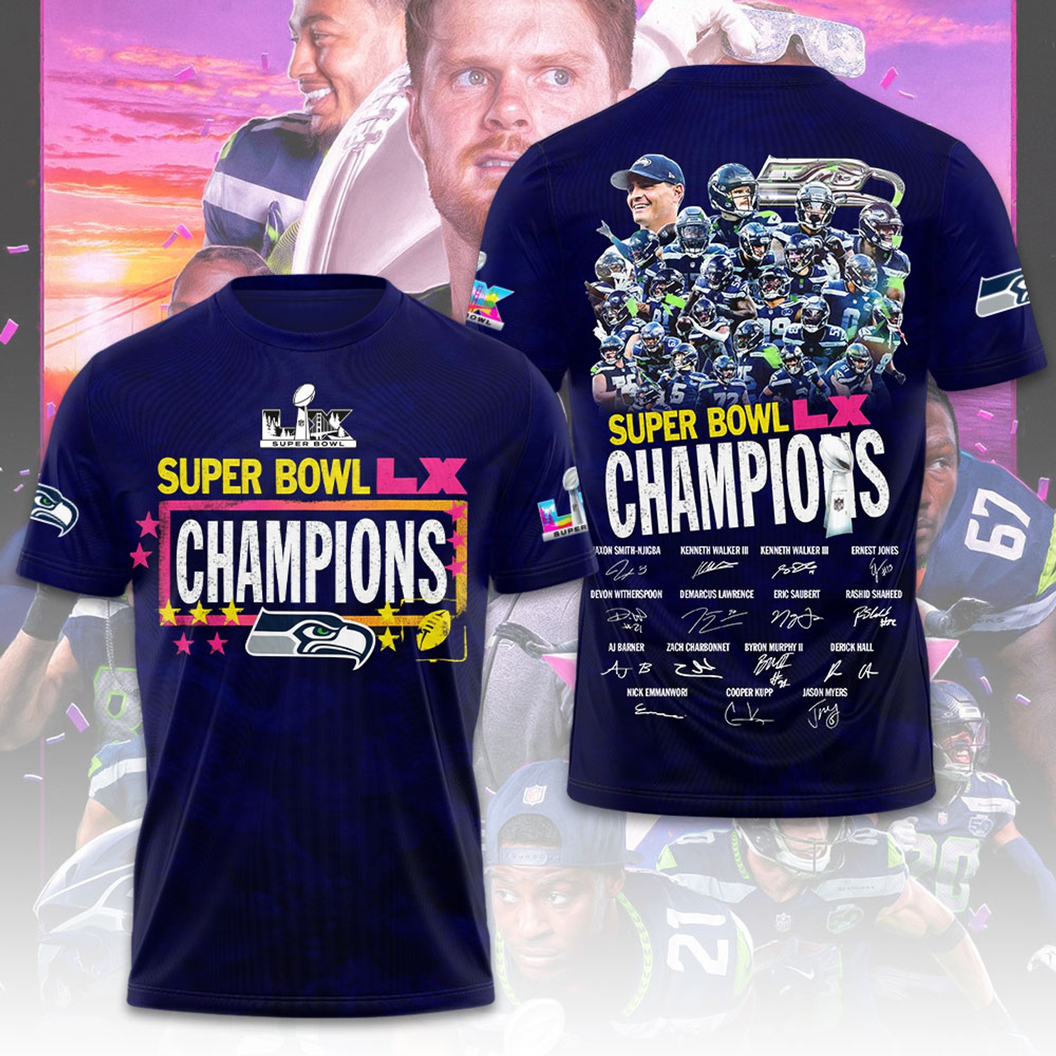 Seattle Seahawks 2025 Super Bowl LX Champions 3D Apparel Seattle Seahawks 2025 Super Bowl LX Champions 3D Apparel