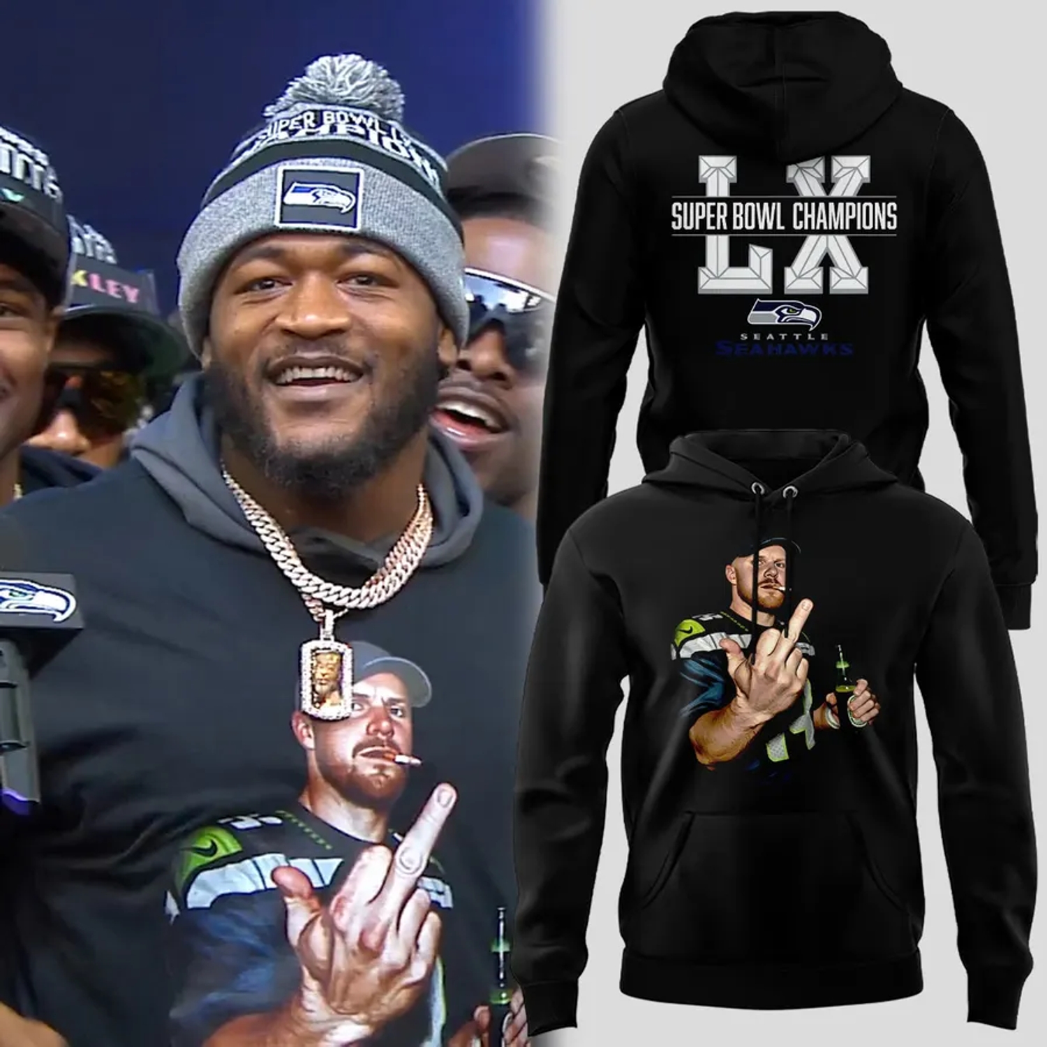 Seattle Seahawks Sam Darnold Middle Finger Super Bowl LX Champions Limited Edition Hoodie Seattle Seahawks Sam Darnold Middle Finger Super Bowl LX Champions Limited Edition Hoodie