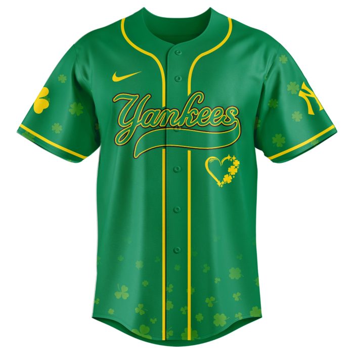 New York Yankees St. Patrick’s Day Lucky Edition Custom Baseball Jersey - Image 2