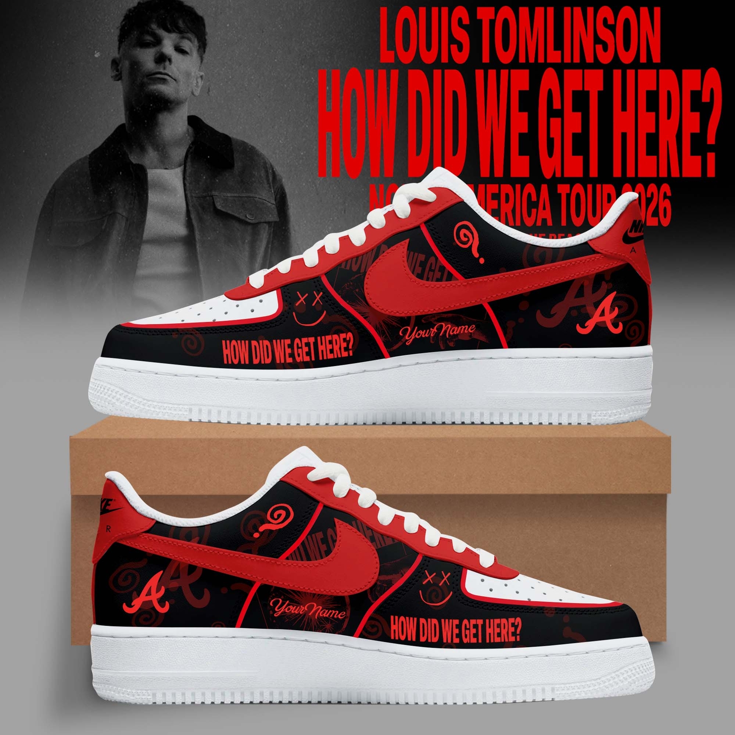 Atlanta Braves x Louis Tomlinson “How Did We Get Here?” 2026 North America Tour Exclusive Air Force 1 Sneakers Atlanta Braves x Louis Tomlinson “How Did We Get Here?” 2026 North America Tour Exclusive Air Force 1 Sneakers