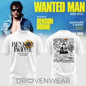 Benson Boone Wanted Man Tour 2026 Graphic White TShirt by Drovenwear.com
