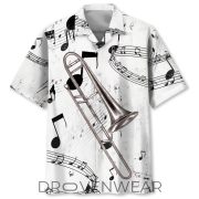 Black and White Trombone Pattern Hawaiian Shirt