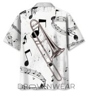 Black and White Trombone Pattern Hawaiian Shirt - Image 2