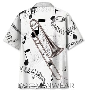 Black and White Trombone Pattern Hawaiian Shirt by Drovenwear.com