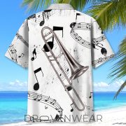 Black and White Trombone Pattern Hawaiian Shirt - Image 4