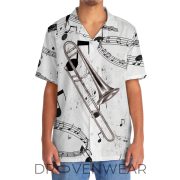 Black and White Trombone Pattern Hawaiian Shirt - Image 5