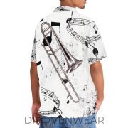 Black and White Trombone Pattern Hawaiian Shirt - Image 6