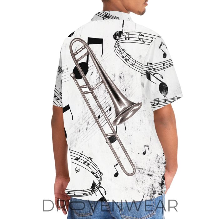 Black and White Trombone Pattern Hawaiian Shirt - Image 6