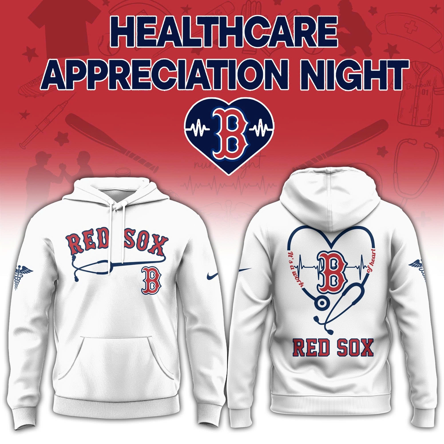 Boston Red Sox Healthcare Appreciation Night Limited Edition Hoodie| Jogger | Cap V2 Boston Red Sox Healthcare Appreciation Night Limited Edition Hoodie| Jogger | Cap V2