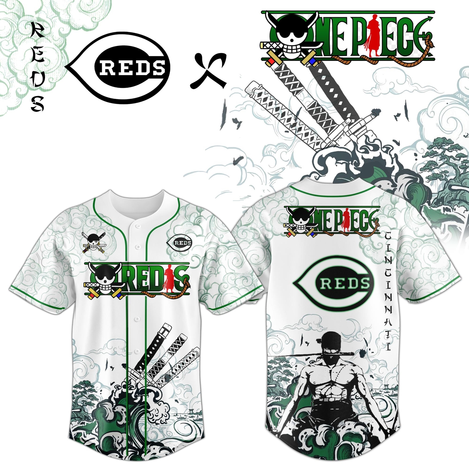Cincinnati Reds x Zoro Ronin Emerald Wave Limited Edition Jersey Cincinnati Reds x Zoro Ronin Emerald Wave Limited Edition Jersey