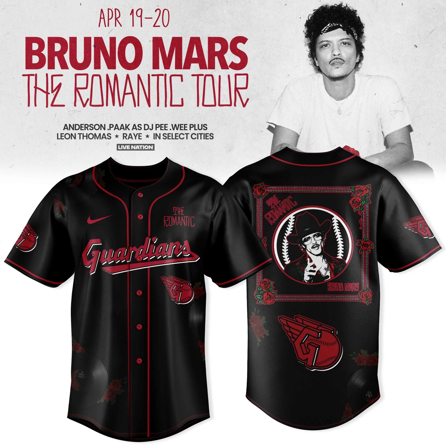 Cleveland Guardians x Bruno Mars – The Romantic Tour 2026 Jersey Collection Cleveland Guardians x Bruno Mars – The Romantic Tour 2026 Jersey Collection