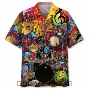 Colorful Drum Pattern Tropical Hawaiian Shirt by Drovenwear.com