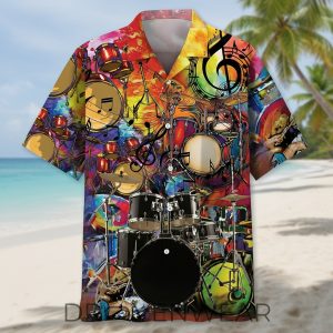 Colorful Drum Pattern Tropical Hawaiian Shirt by Drovenwear.com
