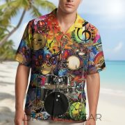 Colorful Drum Pattern Tropical Hawaiian Shirt - Image 3