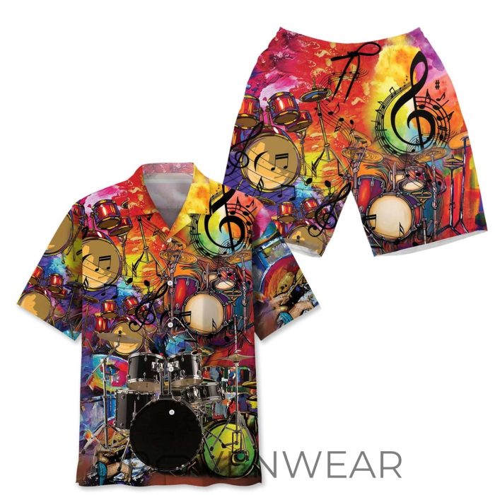 Colorful Drum Pattern Tropical Hawaiian Shirt - Image 8