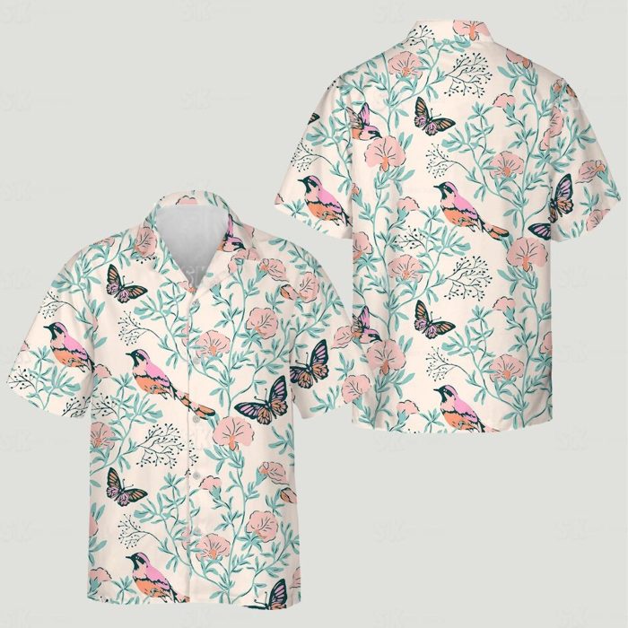 Custom Tropical Hawaiian Shirt Cats Dogs Butterflies with Personalized Photo - Image 3