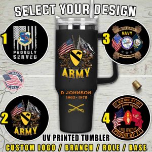 Custom US Army Veteran Printed Coffee Tumbler Handle by Drovenwear.com