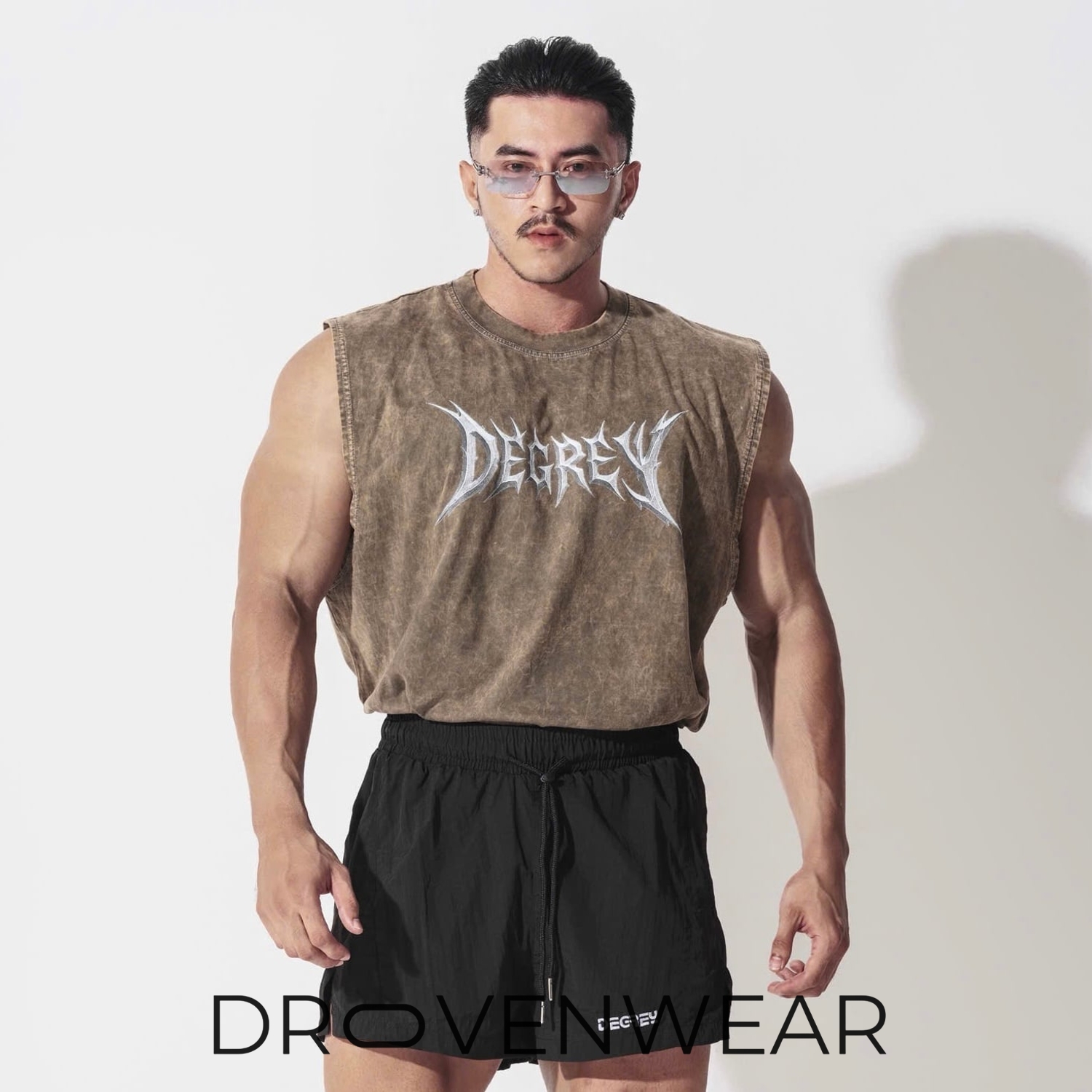 Degrey Cotton Wax Brown Tank Top with Big Logo Degrey Cotton Wax Brown Tank Top with Big Logo