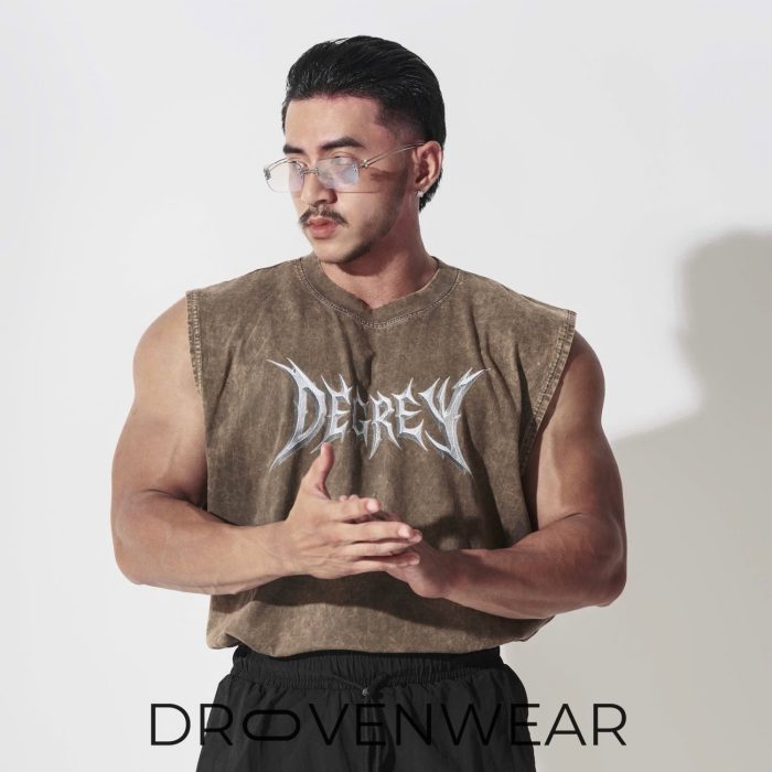 Degrey Cotton Wax Brown Tank Top with Big Logo - Image 2