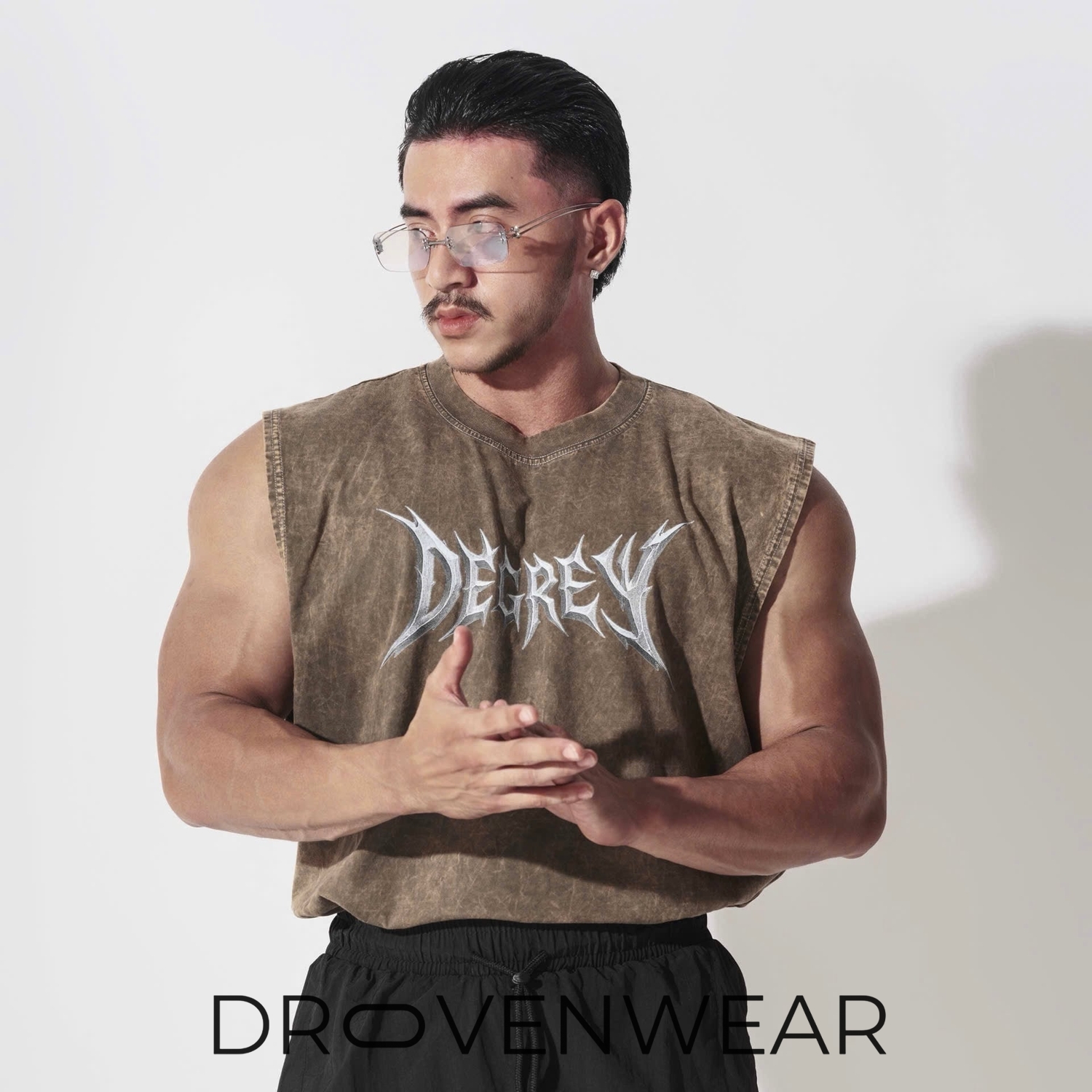 Degrey Cotton Wax Brown Tank Top with Big Logo Degrey Cotton Wax Brown Tank Top with Big Logo