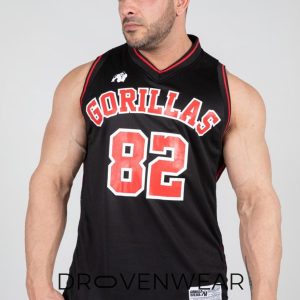 Gorilla Wear San Mateo Jersey Tank Top Gym Wear BlackRed by Drovenwear.com