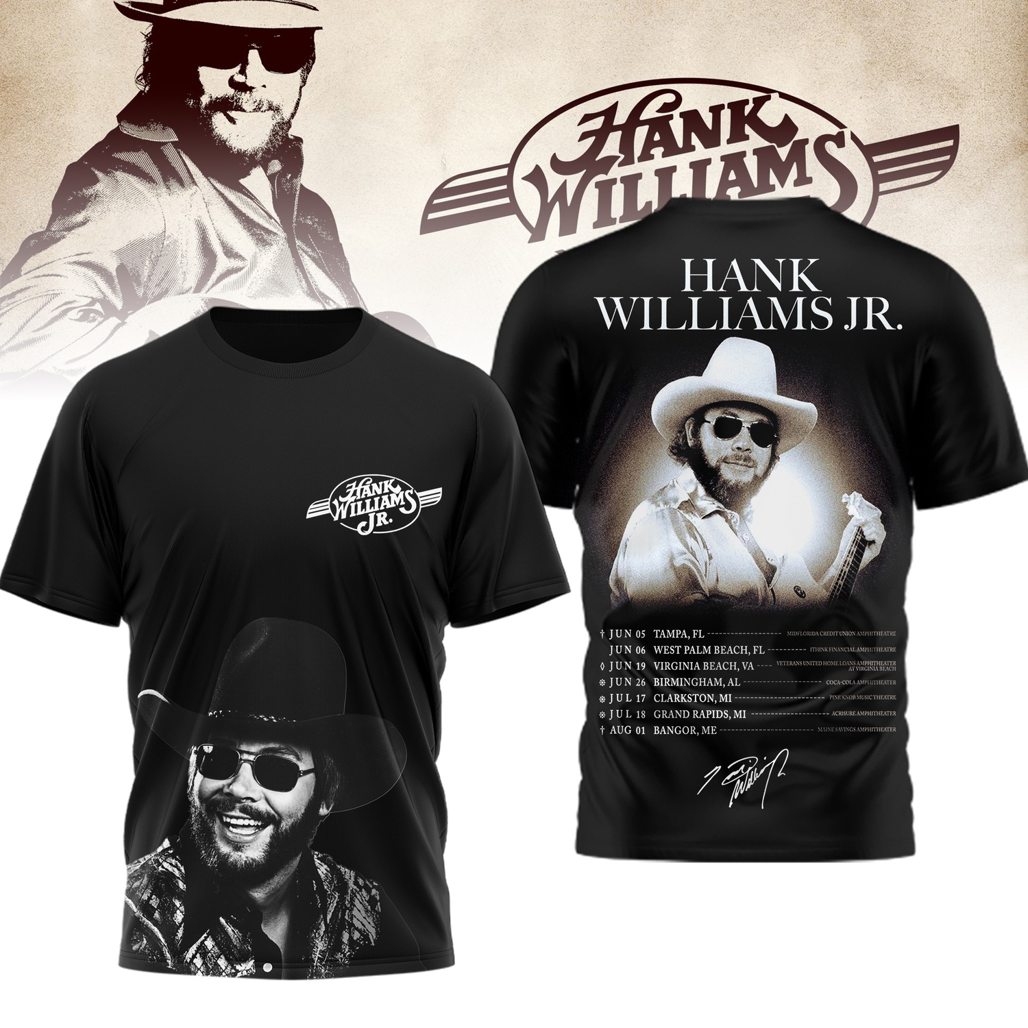 Hank Williams Jr. Vintage Portrait 2026 Country Legend Tribute Shirt Hank Williams Jr. Vintage Portrait 2026 Country Legend Tribute Shirt