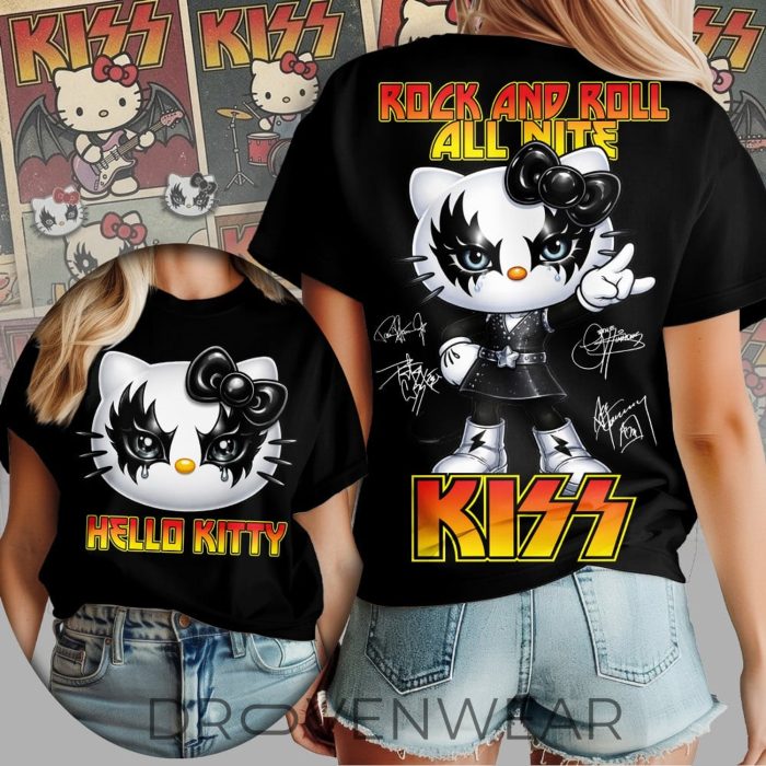Hello Kitty x Kiss Rock And Roll All Nite Band Graphic T-Shirt - Image 2