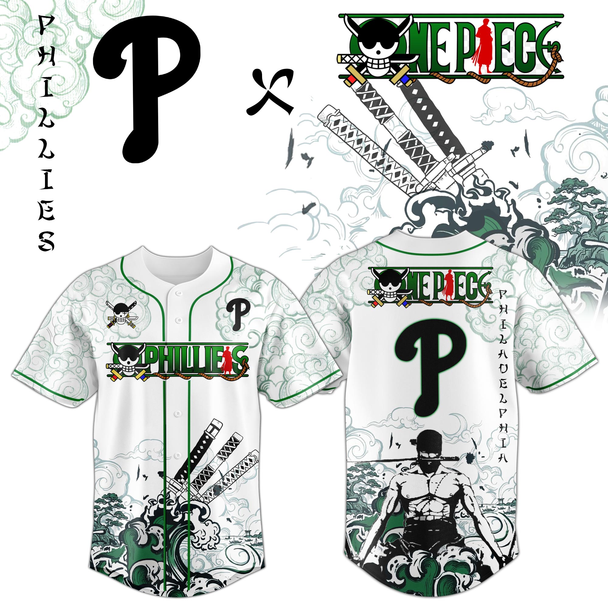 Philadelphia Phillies x Zoro Ronin Emerald Wave Limited Edition Jersey Philadelphia Phillies x Zoro Ronin Emerald Wave Limited Edition Jersey