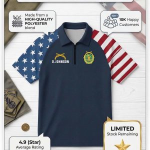 Johnson US Veteran x Raglan Zip Polo Shirt by Drovenwear.com