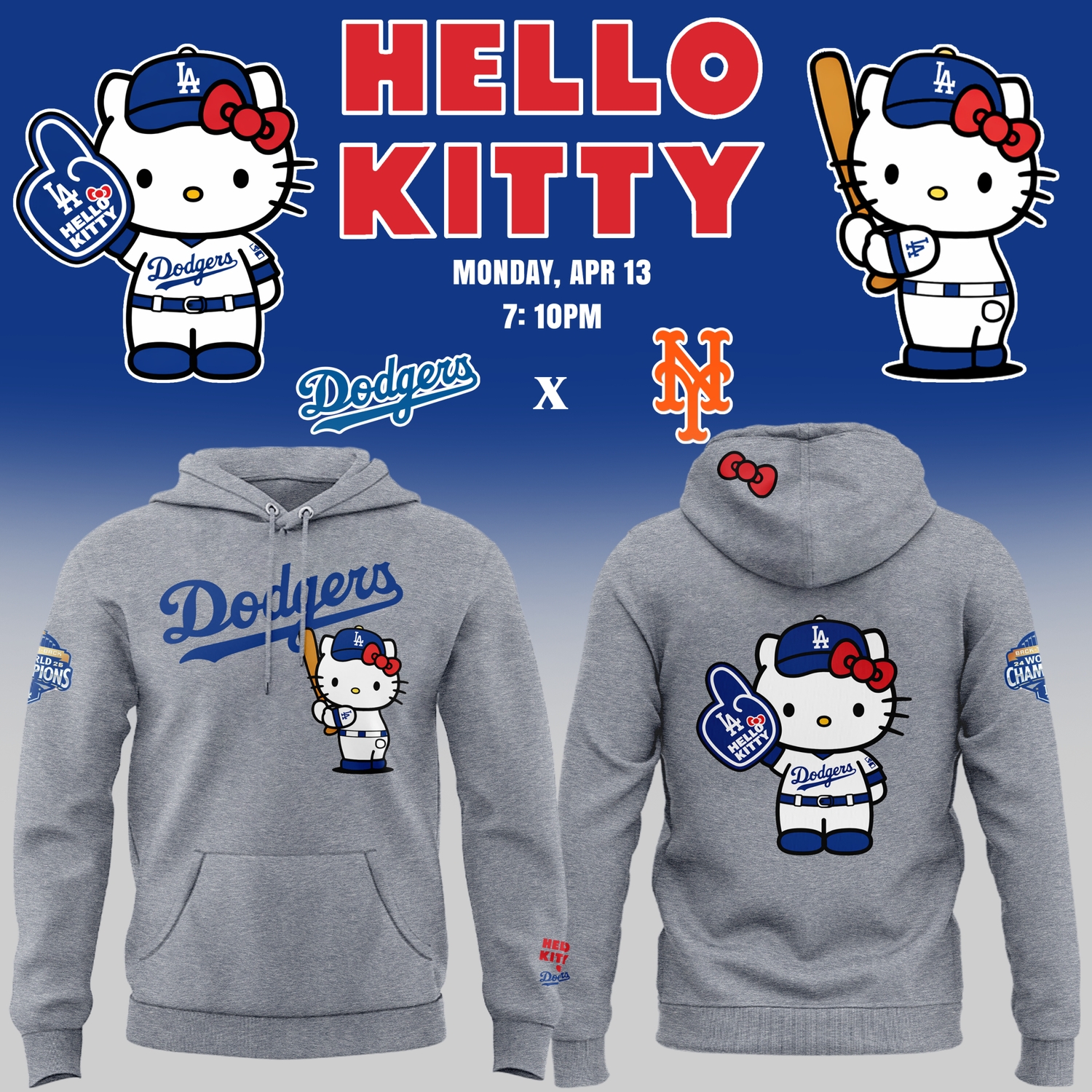 Limited Edition Los Angeles Dodgers x Hello Kitty Night Gray Hoodie Limited Edition Los Angeles Dodgers x Hello Kitty Night Gray Hoodie