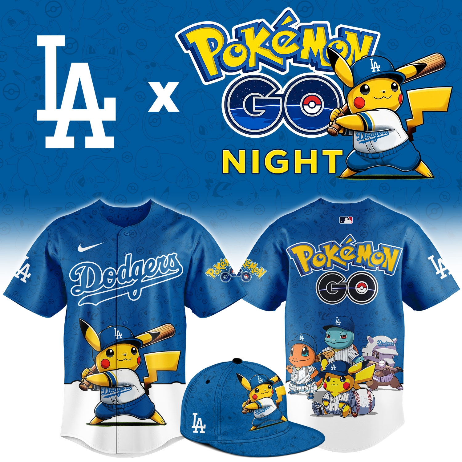 Los Angeles Dodgers Pokémon GO Night Limited Edition Baseball Jersey Los Angeles Dodgers Pokémon GO Night Limited Edition Baseball Jersey