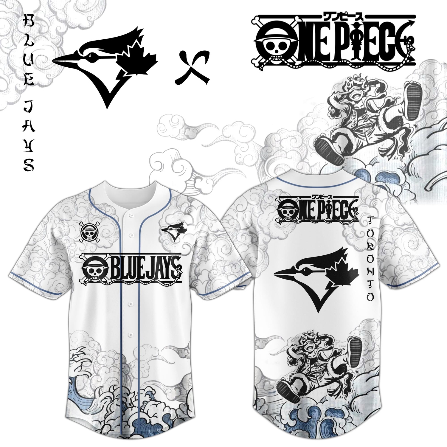 Luffy Gear 5 Jersey, Anime Jersey, Blue Jays Jersey Luffy Gear 5 Jersey, Anime Jersey, Blue Jays Jersey
