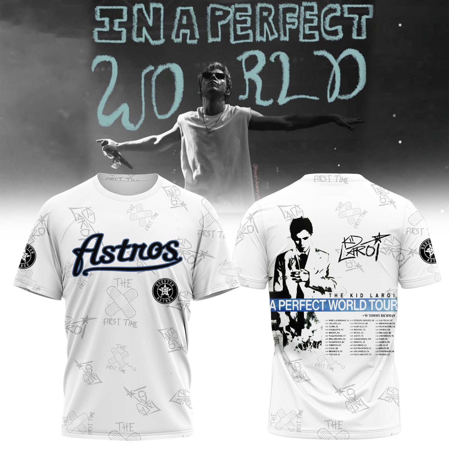 MLB Crossover The Kid LAROI A Perfect World Tour Graphic T-Shirt MLB Crossover The Kid LAROI A Perfect World Tour Graphic T-Shirt