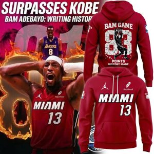 Miami Heat Bam Adebayo 83 Point History Limited Hoodie Red by Drovenwear.com
