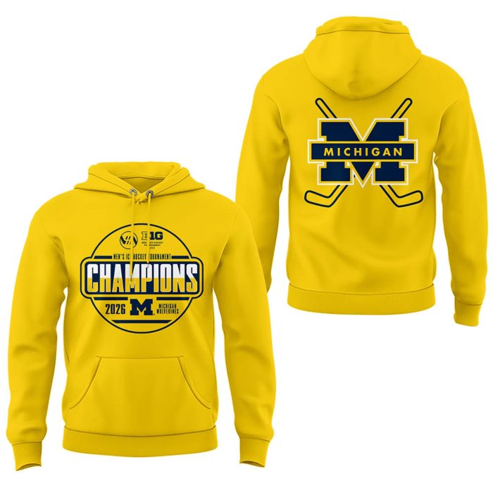 Michigan Hockey Tournament Champions 2026 Premium Hoodie Yellow Ver2 - Image 2