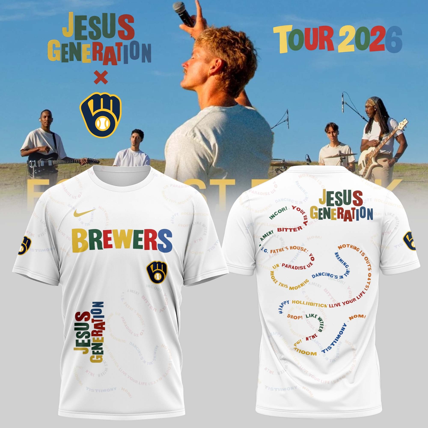 Milwaukee Brewers Jesus Generation Tour 2026 Graphic Shirt Milwaukee Brewers Jesus Generation Tour 2026 Graphic Shirt