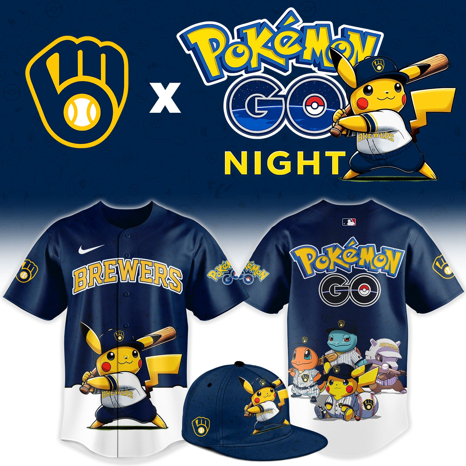 Milwaukee Brewers Pokémon GO Night Limited Edition Baseball Jersey Milwaukee Brewers Pokémon GO Night Limited Edition Baseball Jersey
