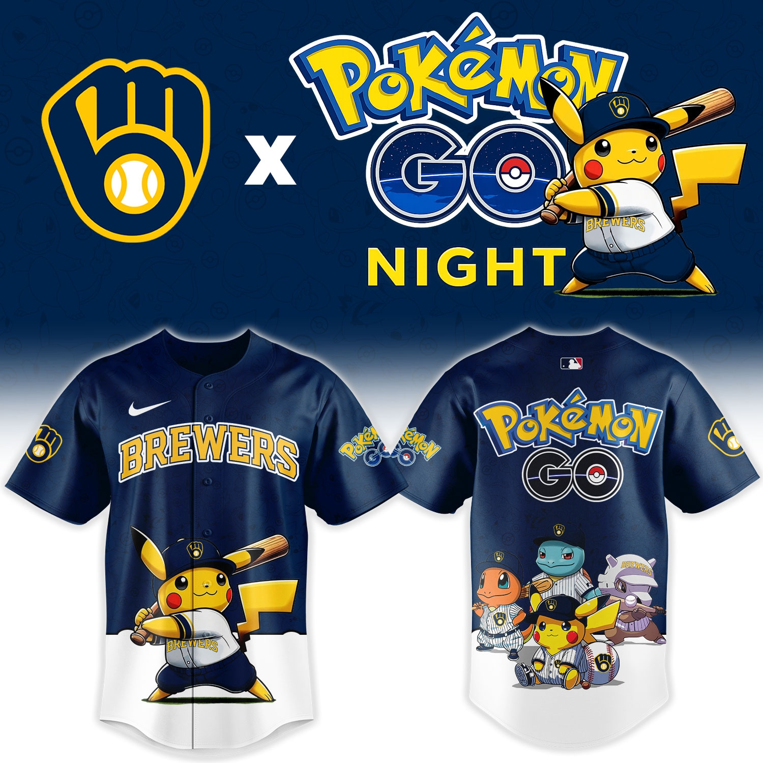 Milwaukee Brewers Pokémon GO Night Limited Edition Baseball Jersey Milwaukee Brewers Pokémon GO Night Limited Edition Baseball Jersey