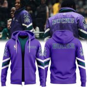 Milwaukee Bucks Retro Purple Zip Hoodie Vintage Style