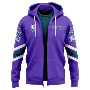 Milwaukee Bucks Retro Purple Zip Hoodie Vintage Style by Drovenwear.com