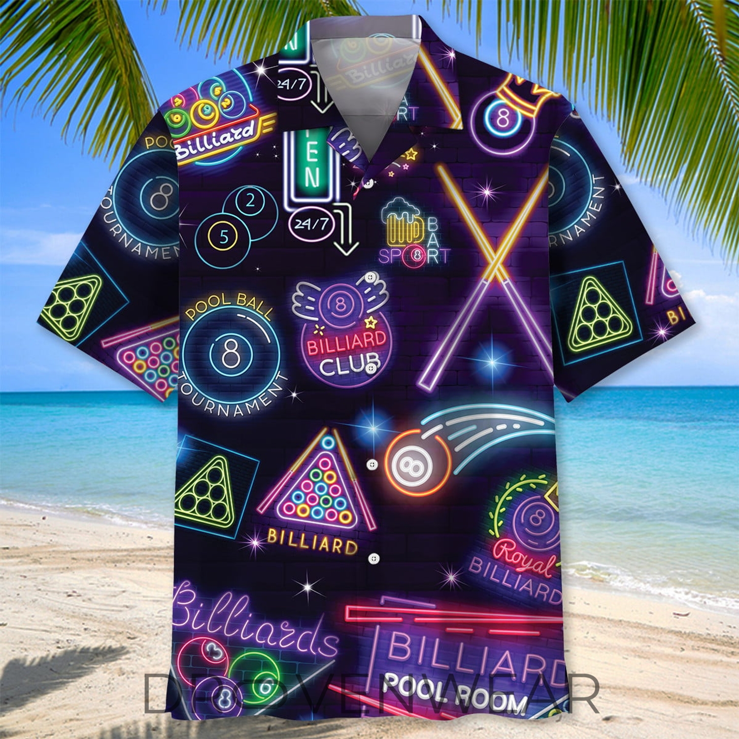 Neon Billiard Graphic Hawaiian Style Shirt Neon Billiard Graphic Hawaiian Style Shirt